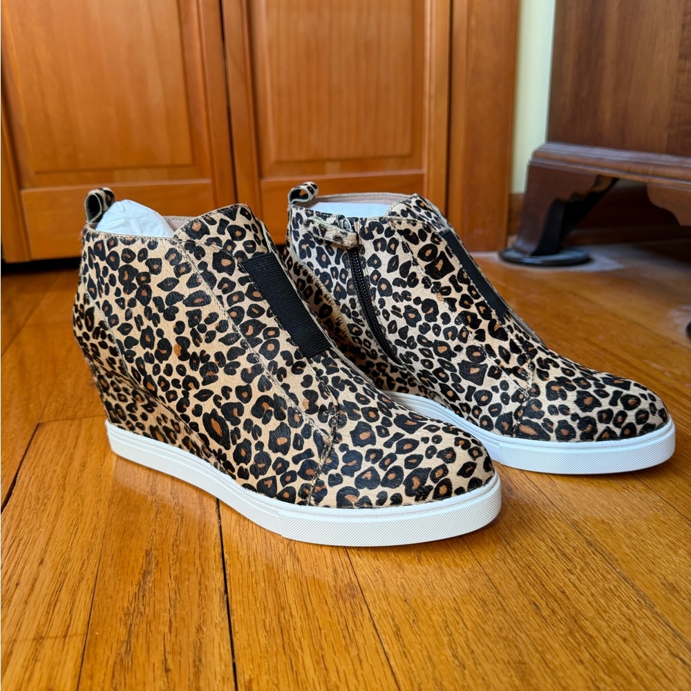 Leopard Print Wedge Sneakers in Tan and Black